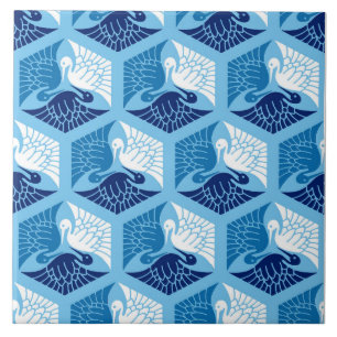 Japanse kranen, marine, wit en lichtblauw tegeltje