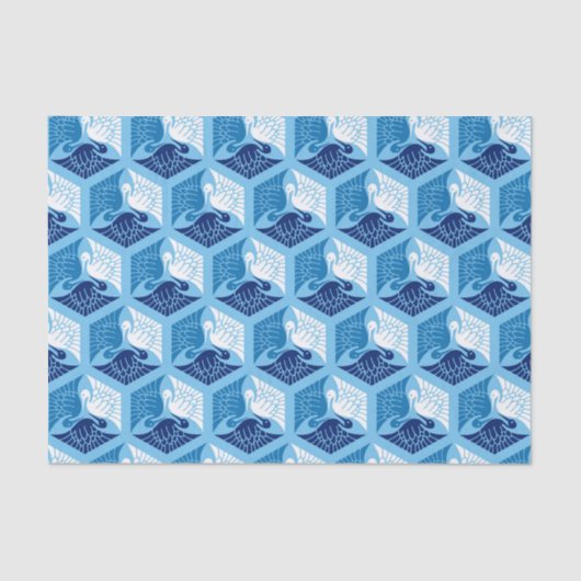 Japanse kranen, marine, wit en lichtblauw tissuepapier (Voorkant)