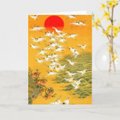  Japanse kranen op het Sunset Briefkaart (Gele Bloem)