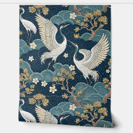 Japanse kranen op Navy Blue Behang