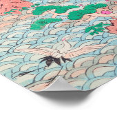 Japanse kranen op Waves Pattern Poster (Hoek)