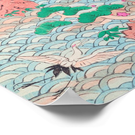 Japanse kranen op Waves  Pattern Poster (Hoek)