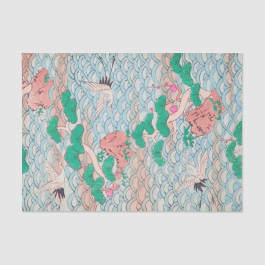 Japanse kranen op Waves  Pattern Tissuepapier (Voorkant)