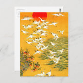  Japanse kranen op zonsondergang Briefkaart (Voorkant / Achterkant)