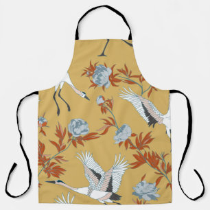 Japanse kranen, pioen, pailletten patroon schort