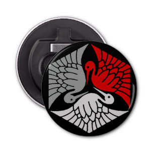 Japanse kranen, rood, grijs, grijs en zwart button flesopener