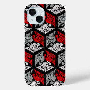 Japanse kranen, rood, grijs, grijs en zwart iPhone 15 case