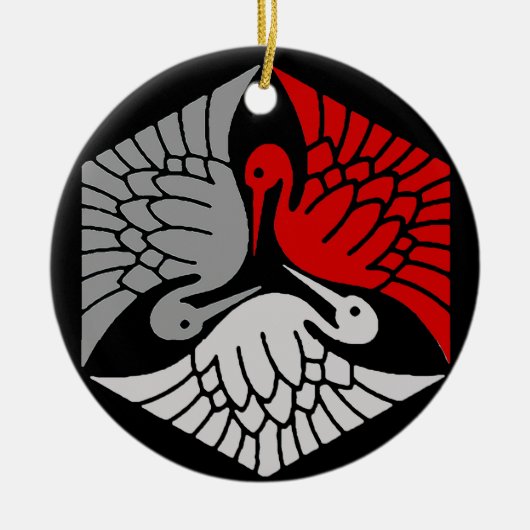Japanse kranen, rood, grijs, grijs en zwart keramisch ornament (Voorkant)