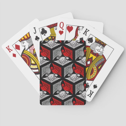 Japanse kranen, rood, grijs, grijs en zwart pokerkaarten (Achterkant)