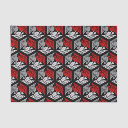 Japanse kranen, rood, grijs, grijs en zwart tissuepapier (Voorkant)