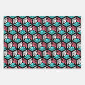 Japanse kranen, rood/grijs, groen, zwart/roze inpakpapier vel (Voorkant 3)