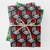 Japanse kranen, rood/grijs, groen, zwart/roze inpakpapier vel (In situ)