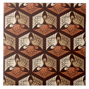 Japanse kranen, Tan, roest en bruine chocolade Cer Tegeltje