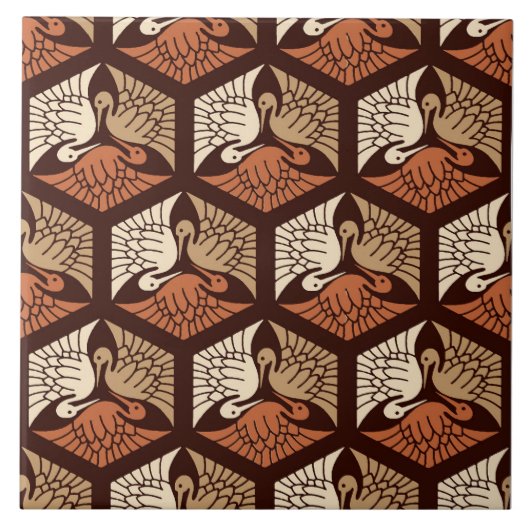 Japanse kranen, Tan, roest en bruine chocolade Cer Tegeltje (Voorkant)