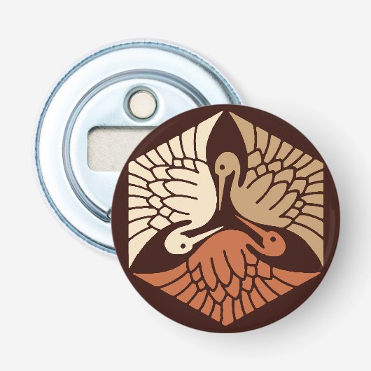 Japanse kranen, tan, roest en chocolade bruin button flesopener (Voorkant)