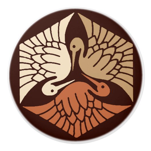 Japanse kranen, tan, roest en chocolade bruin keramische knop (Voorkant)