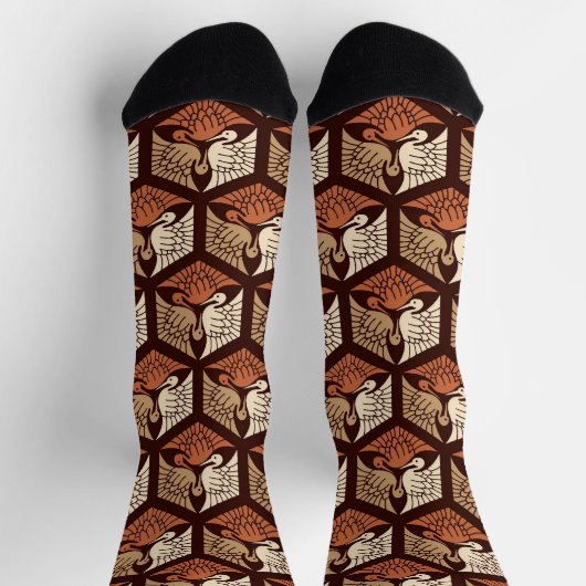 Japanse kranen, tan, roest en chocolade bruin sokken (Top)