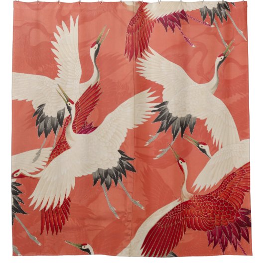 Japanse kranen verbrande Sinaasappel Kimono Fabric Douchegordijn (Voorkant)