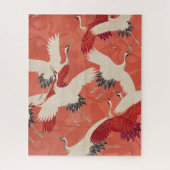 Japanse kranen verbrande Sinaasappel Kimono Fabric Legpuzzel (Verticaal)