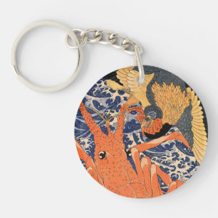  Japanse kreeft en vogel Ukiyo-e Sleutelhanger