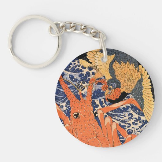 Japanse kreeft en vogel Ukiyo-e Sleutelhanger (Voorkant)