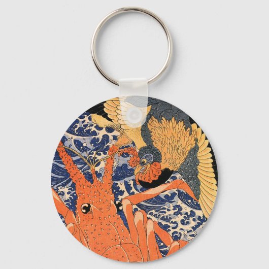  Japanse kreeft en vogel Ukiyo-e Sleutelhanger (Voorkant)
