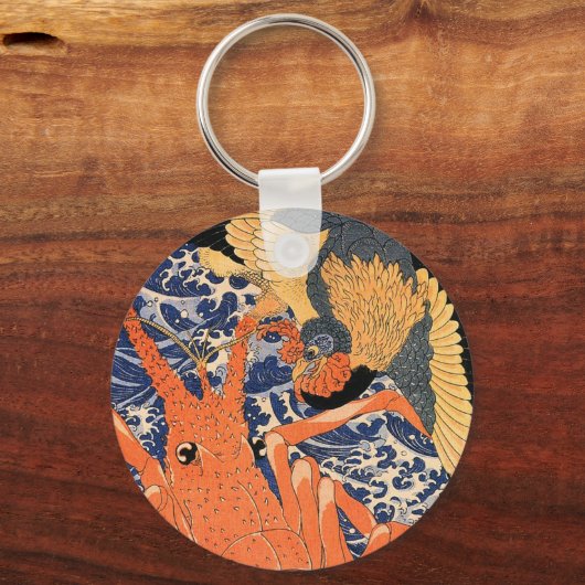 Japanse kreeft en vogel Ukiyo-e Sleutelhanger (Achterkant)