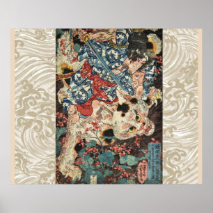 JAPANSE KRIJGER DIE EEN MONSTERACHTIGE KAT Ukiyoe  Poster