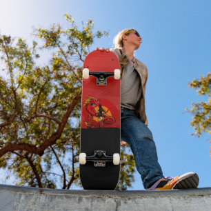 Japanse krijger vrouw draak vechter zonsondergang persoonlijk skateboard
