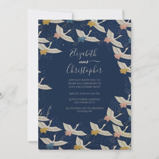 Japanse  kruiden blauwe legant bruiloft kaart (Voorkant)