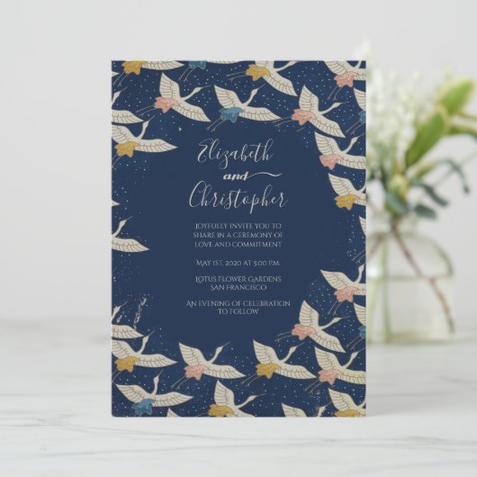 Japanse  kruiden blauwe legant bruiloft kaart (Staand voorkant)