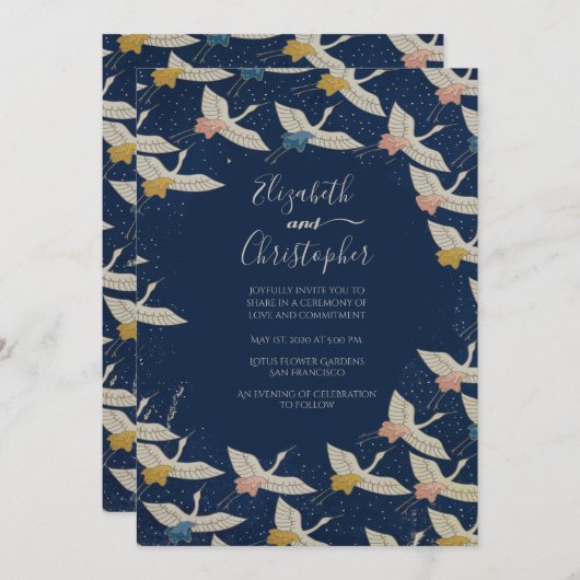 Japanse  kruiden blauwe legant bruiloft kaart (Voorkant / Achterkant)