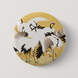 Japanse Kudde Kraanvogels Vintage Vogel Rijke Klas Ronde Button 5,7 Cm