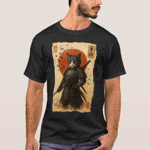  Japanse kunst Anime Graphic Samurai Cat War T-shirt