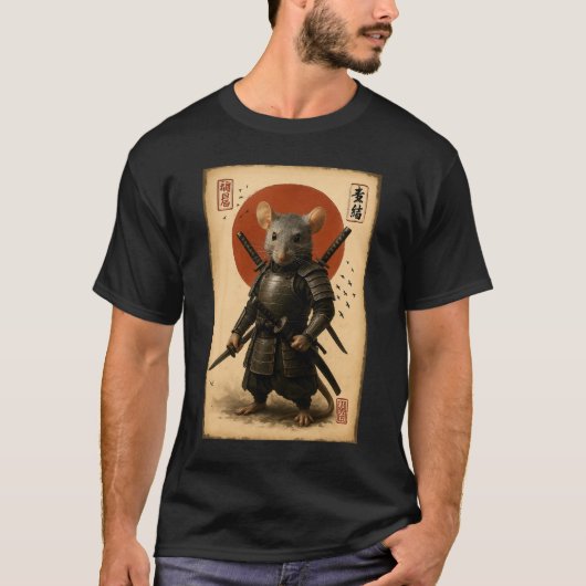  Japanse kunst Anime Graphic Samurai Rat Oorlog T-shirt (Voorkant)