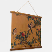  Japanse kunst: Bamboe, vogels en Camellias Hangend Wandkleed (Gebogen)