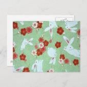 Japanse kunst - Briefkaart van Sakuras en Rabbits (Voorkant / Achterkant)