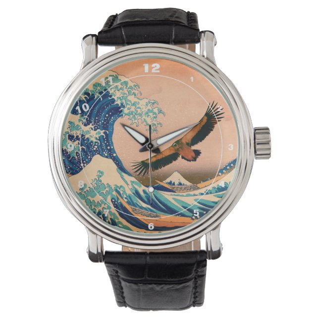 Japanse kunst - Condor & Kanagawa Wave (horloge) Horloge (Voorkant)