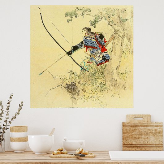 Japanse kunst - een Samurai met een langbuig buisj Poster (Keuken)