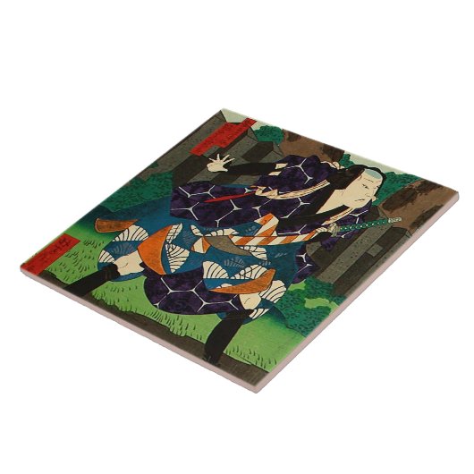 Japanse kunst - een Samurai met een patterned Kimo Tegeltje (Zijkant)