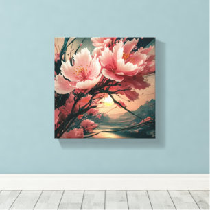 Japanse kunst geïnspireerd op kersenbloesem canvas afdruk