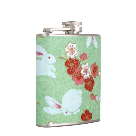 Japanse kunst: Groene Sakura en Rabbits Hip Flask Heupfles (Rechts)