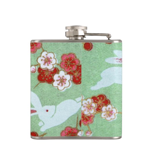 Japanse kunst: Groene Sakura en Rabbits Hip Flask Heupfles (Achterkant)