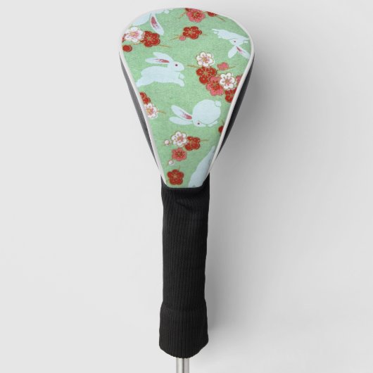 Japanse kunst: groene Sakuras en konijnen Golfheadcover (Voorkant)