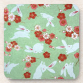 Japanse kunst: groene Sakuras en konijnen Onderzetter (Voorkant)