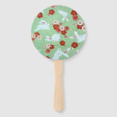 Japanse Kunst Groene Sakuras & Konijnen Hand Fan Handwaaier (Voorkant)