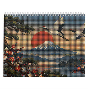 Japanse Kunst Hanafuda Vier Seizoenen Pixel Art Kalender