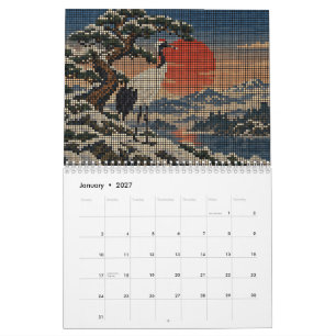 Japanse Kunst Hanafuda Vier Seizoenen Pixel Art Kalender