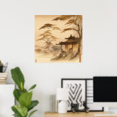 JAPANSE KUNST JAPAN DORP LANDSCHAP WARME BRUINE KU POSTER (Thuiskantoor)