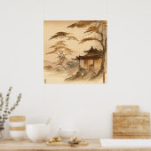 JAPANSE KUNST JAPAN DORP LANDSCHAP WARME BRUINE KU POSTER (Keuken)